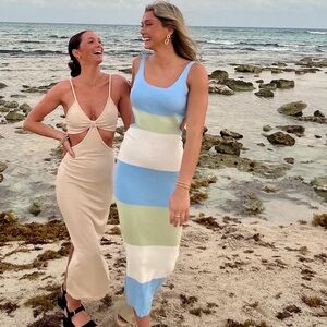 Micas Multicolored Stripe Knitted Backless Maxi Dress